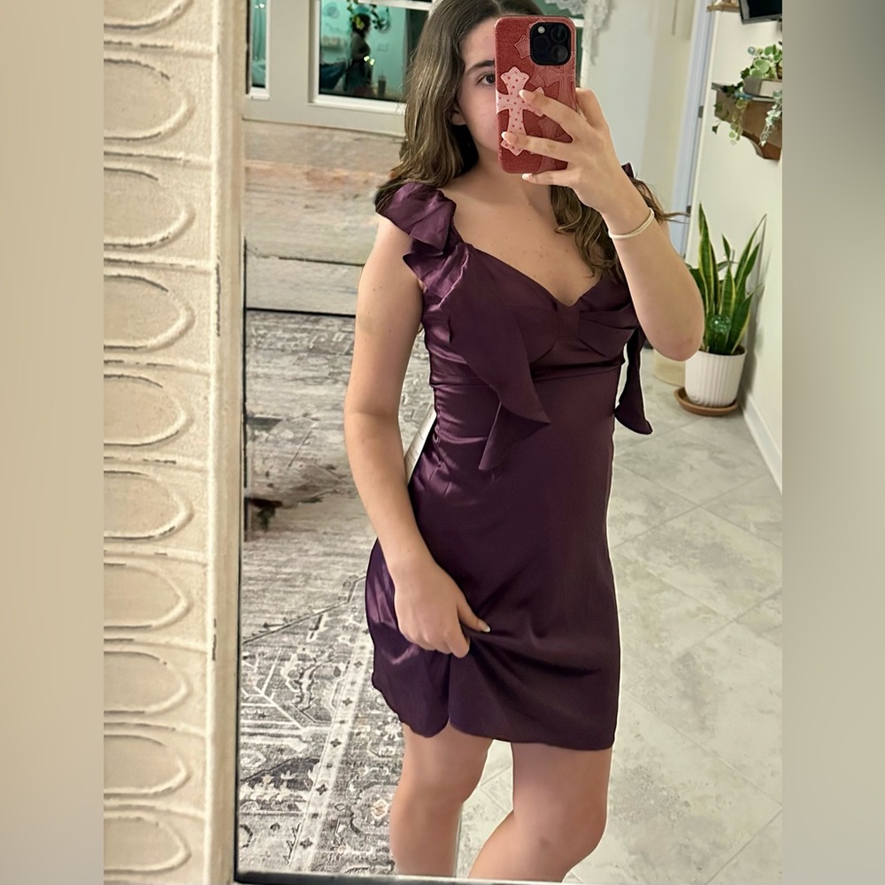 Satin Elegant Purple Women's Mini Dress